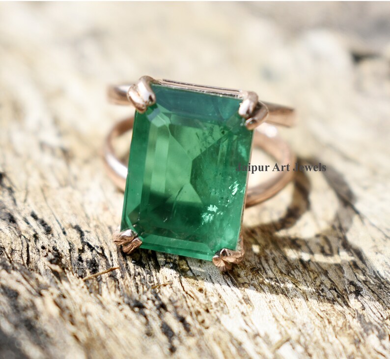emerald ring rose gold fill emerald ring 925 sterling emerald ring birthstone emerald jewelry engagement gift ring gemstone ring