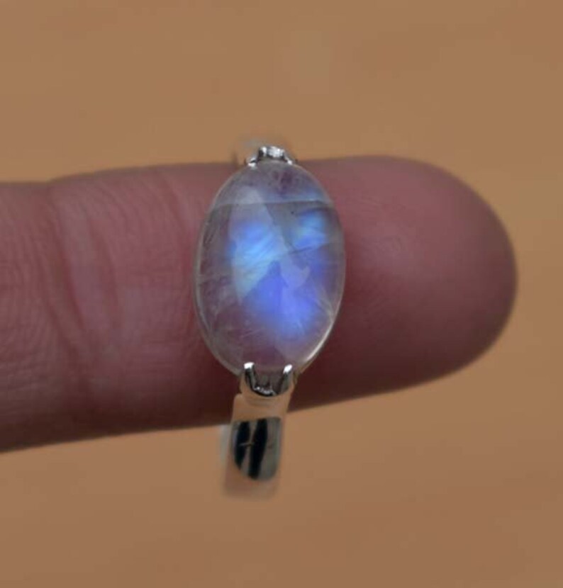 wedding solitaire moonstone ring handmade jewelry ring blue flash rainbow moonstone ring 925 sterling silver ring moonstone birthday gift