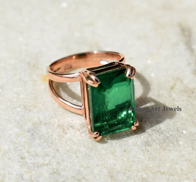 emerald ring rose gold fill emerald ring 925 sterling emerald ring birthstone emerald jewelry engagement gift ring gemstone ring