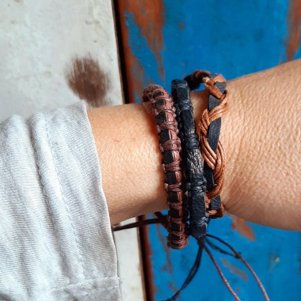 Lot of 3 Brazilian bracelet in brown leather and black men's