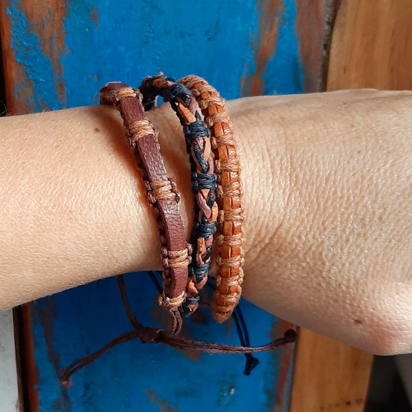 Lot of 3 Brazilian bracelet in brown leather and black men's