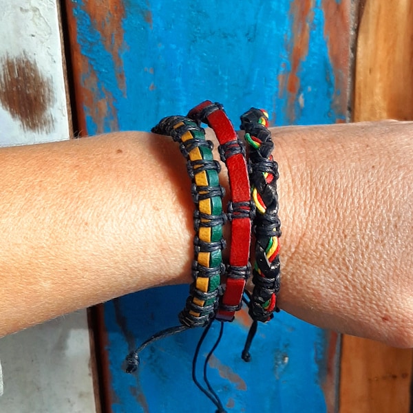 Lot of 3 Brazilian bracelet in men's rasta leather