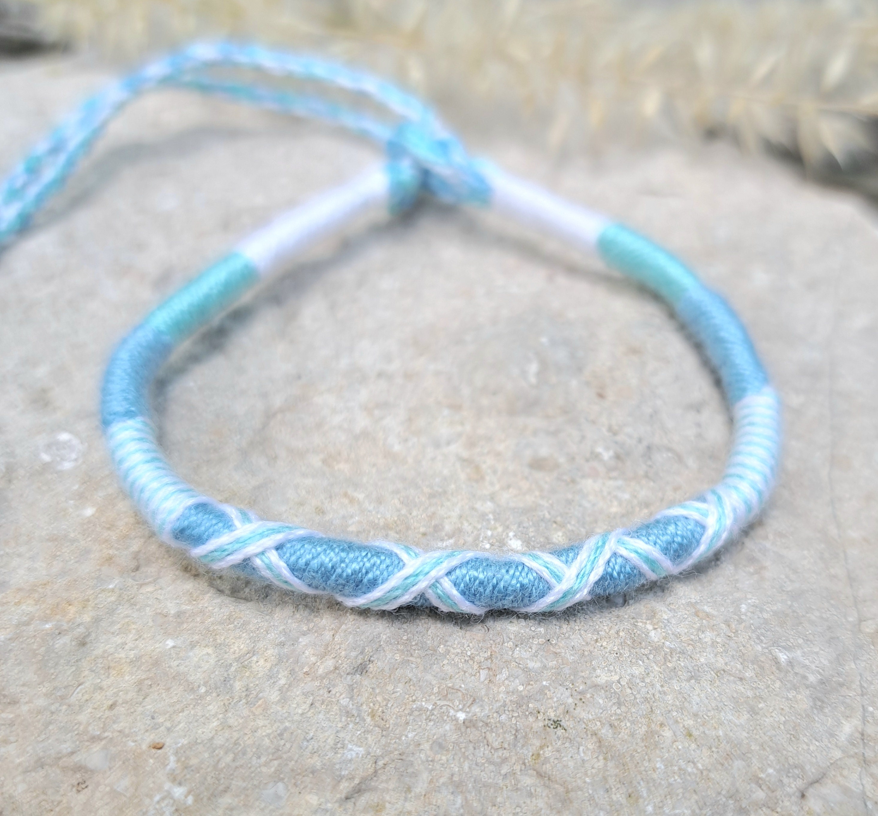 Funight Lot de 3 Bracelet brésilien d'Amitié en Coton Tressé Macramé Porte Bonheur homme femme fille garçon bleu et blanc