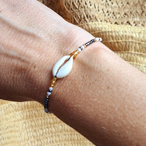 Bracciale in conchiglia di ciprea misura regolabile per bambino donna uomo grigio