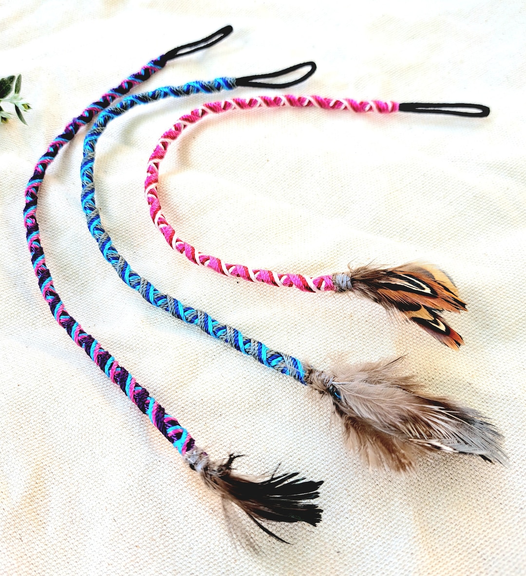 removable-braided-atebas-for-hair-pink-purple-blue-with-feathers-etsy