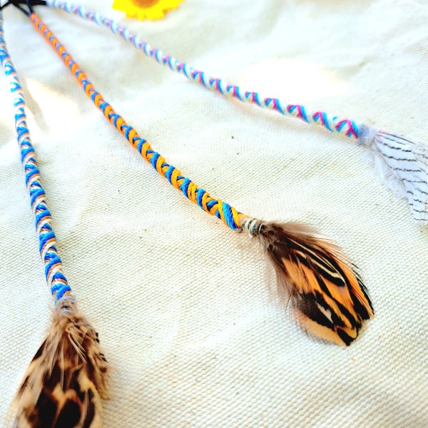Atebas tressé amovible pour cheveux orange blanc rose bleu avec plumes