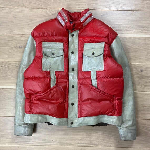 Vintage 90s Diesel Thrashed Leather Puffer Jacket
