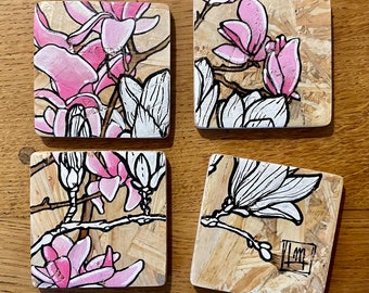 Juego de 4 posavasos rompecabezas "Magnolia"