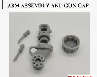 Puede incluir: Un kit de ensamblaje de brazo adicional y tapa de pistola Dominus/Tyrant en resina gris. El conjunto incluye dos pequeños componentes en forma de varilla, una articulación de brazo de varias partes con un detalle de engranaje y una tapa circular.