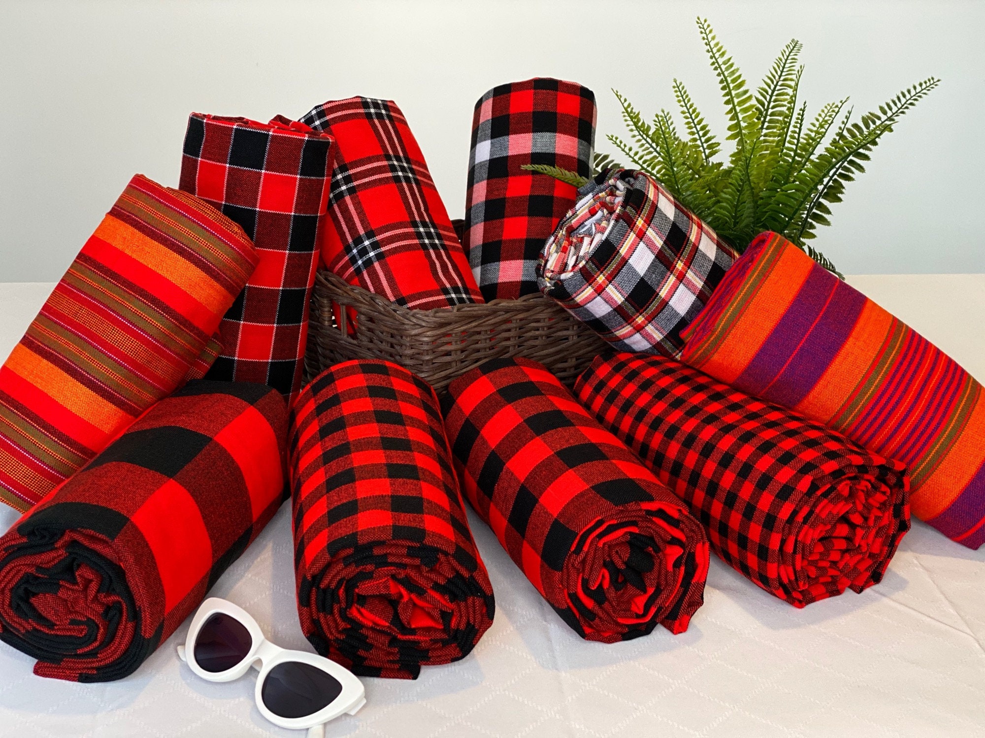 KENYA MASAI SHUKA, Red & Black Plaid Maasai Blanket African Wrap Baby