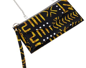 Black & Yellow Ankara Wallet: African Print Cotton Crossbody Purse