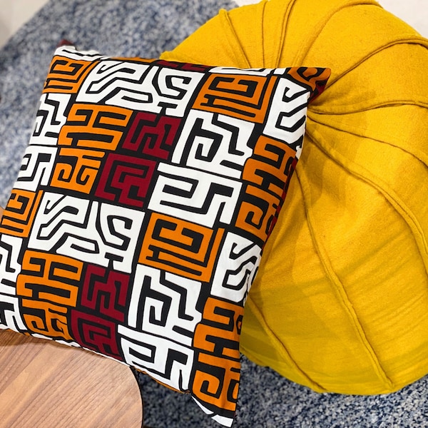 SET OF TWO (2) Geo Print Cushion Covers African Home Decor Ankara AfricanPrint Throw Pillow Covers Scatter Cushions Covers Bogolan Mud Cloth