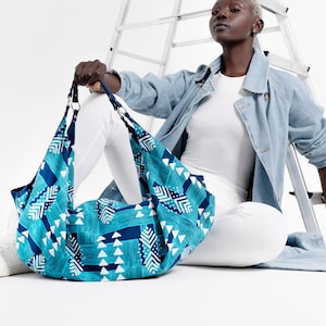 Ankara Afrikanische Print-Einkaufstasche mit Handgelenktasche | Große Strandtasche afrikanische Boho Halbmond Tasche | Schulter Handtasche Hobo Bag | Geschenk für sie