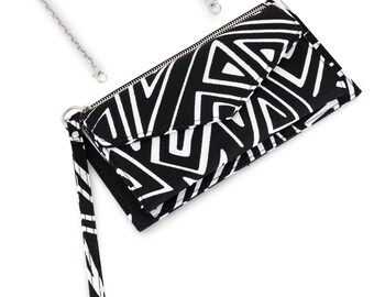 Black & White Ankara Wallet: Handmade African Print Cotton Crossbody