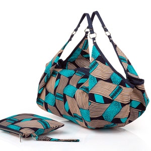 Ankara Afrikanische Print-Einkaufstasche mit Handgelenktasche | Große Strandtasche afrikanische Boho Halbmond Tasche | Schulter Handtasche Hobo Bag | Geschenk für sie