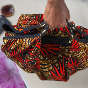 Ankara Afrikanische Print-Einkaufstasche mit Handgelenktasche | Große Strandtasche afrikanische Boho Halbmond Tasche | Schulter Handtasche Hobo Bag | Geschenk für sie