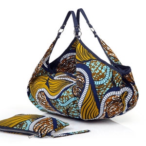 Ankara African Print Tote Bag con bolsa de pulsera / Bolsa de playa grande African Boho Crescent Bag / Bolso de hombro Hobo Bag / Regalo para ella