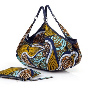 African Print Hobo Bag + Matching Wristlet | Large Sling Bag | Travel Pouch | African Overnight Bag | Large Shoulder Bag | Boho Crescent Bag