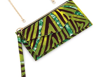 Green Ankara Wallet: Handmade African Print Cotton Crossbody Purse