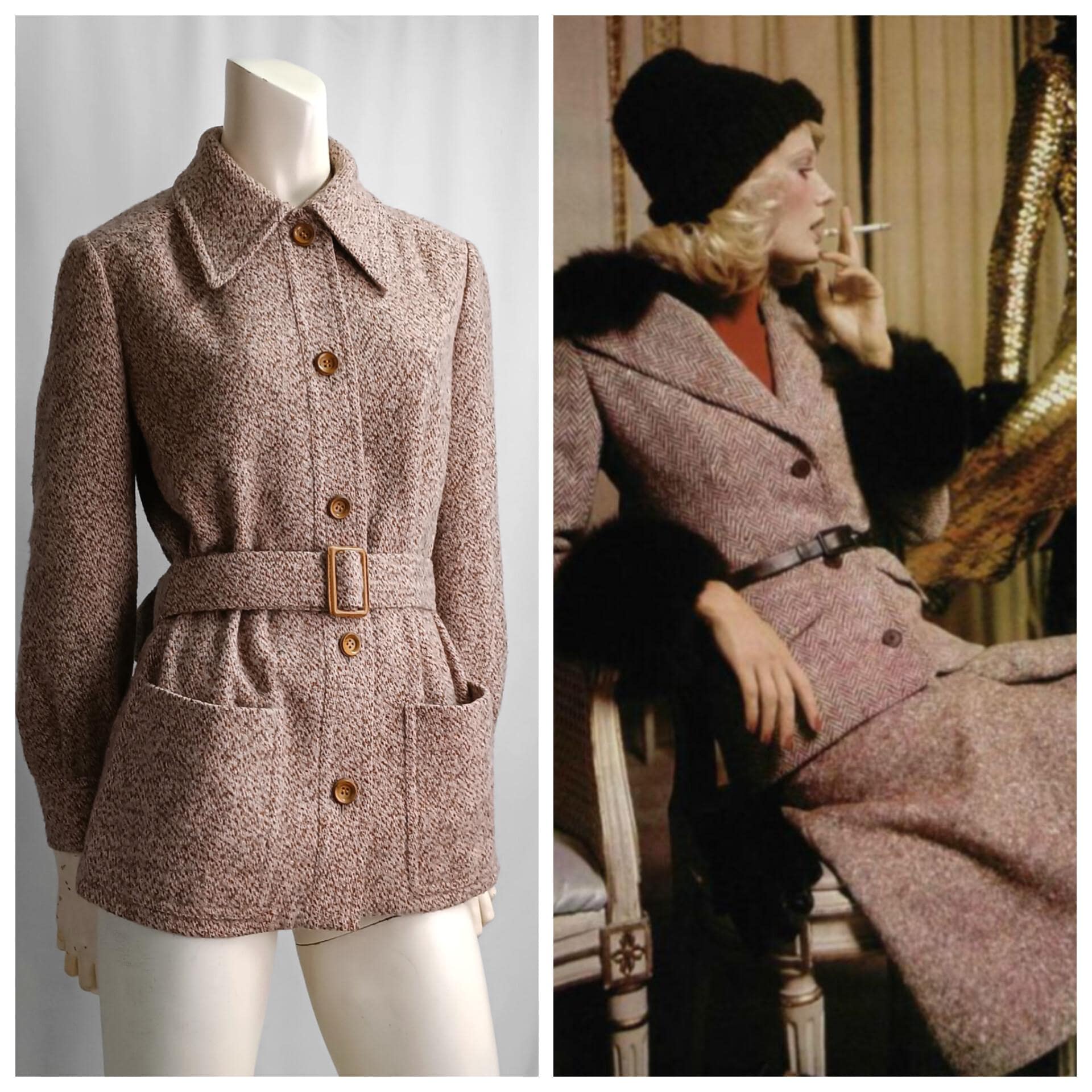 Jean Patou Rare Vintage 70s 1973 Pink Wool Trench Coat Angelo 