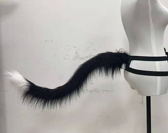 Moving Tail Waggle Tail Swing Tail Cat Tail Lifelike Black white Cosplay Furry Partial Fursuit Wolf Creature Wildcat Squirrel Cosplay Tail