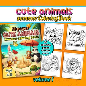 50 Cute Animals Summer Coloring Pages for Kids – Printable & Digital, summer coloring, kids coloring book, Easy Summer Coloring for Kids