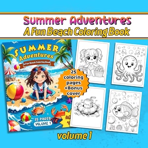 Summer Fun Coloring Page Set, easy cute coloring pages, kids coloring pages ,cute summer coloring, Summer Printable