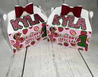 Strawberry Boxes, Party Favor Boxes, Favor Boxes, Berry First Birthday, Treat Boxes, Strawberry Shortcake, Gable Boxes