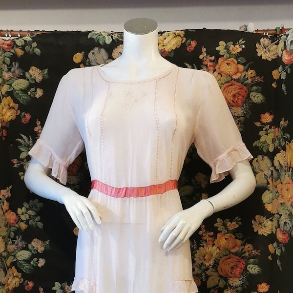 1920's pink cotton lawn sun dress with ruffles