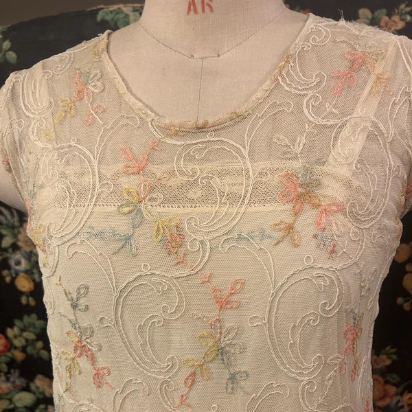 1920s embroidered mesh dress