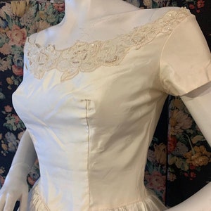 Vintage Wedding Dress Late 1950’s early 60's off shoulder short bridal tea length button back
