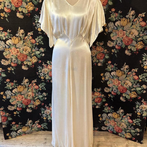 1930s silk satin bias cream wedding dress