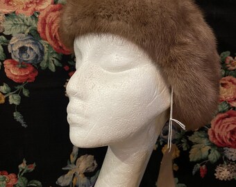 Mink Fur Halo Hat, Brown Satin Bow & Netting, Vintage Mid  display picture 2