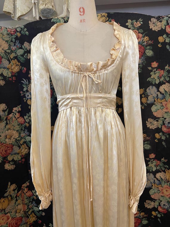 70s Biba Vintage Wedding Dress Floral Brocade Satin