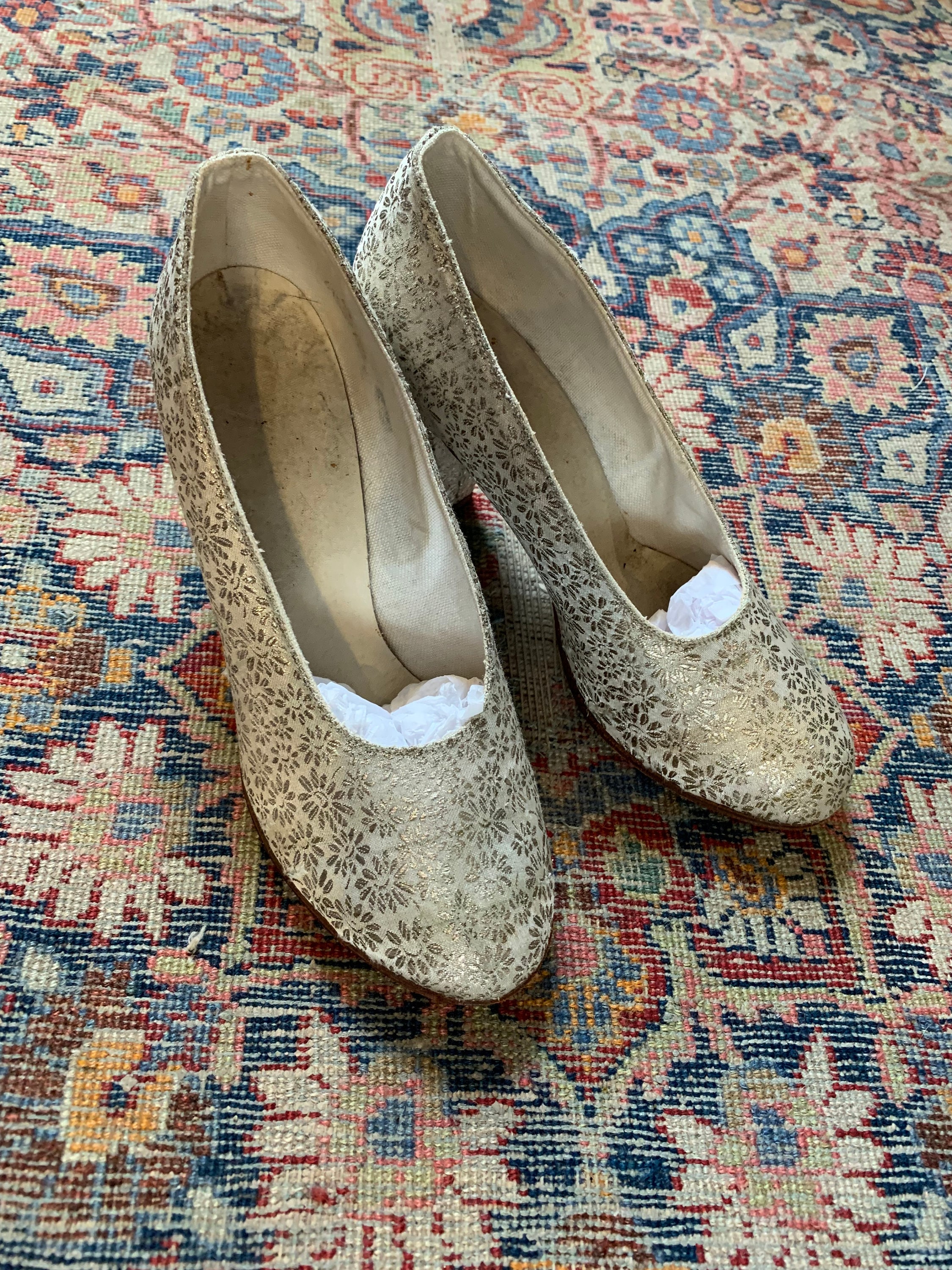Vintage 1940s cc41 lame wedding shoes