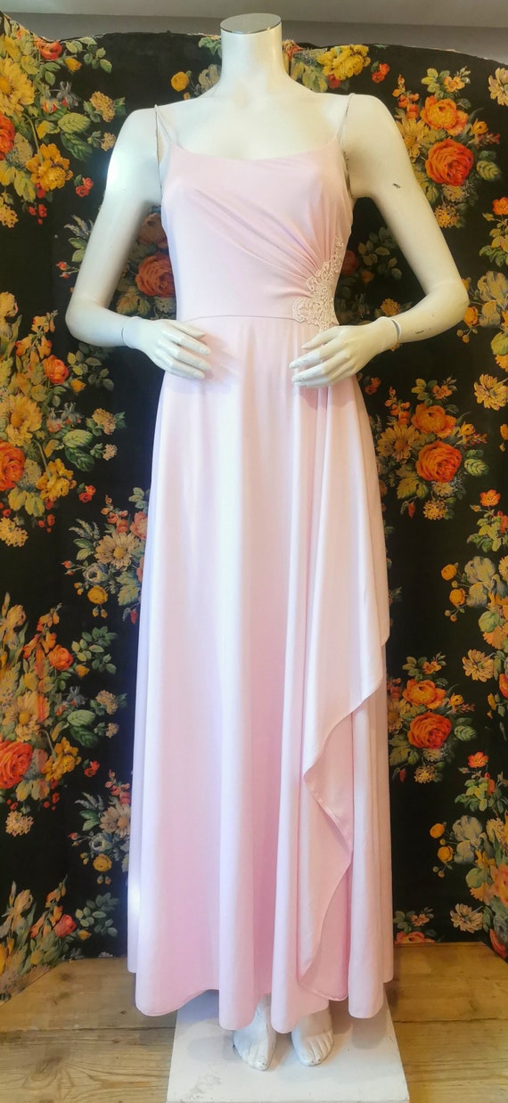 bebe pink slip dress 1940S Baby Pink Silk Hand Embroidered Negligee Slip Dress With Adjustable Waist Ties