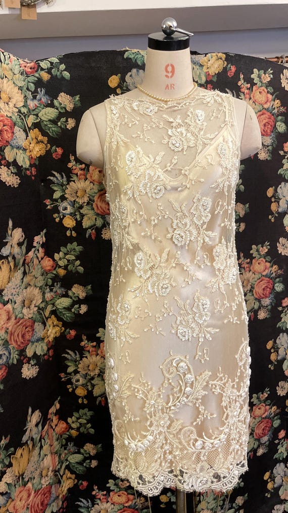 vintage lace shift dress Vintage White Lace Shift Dress