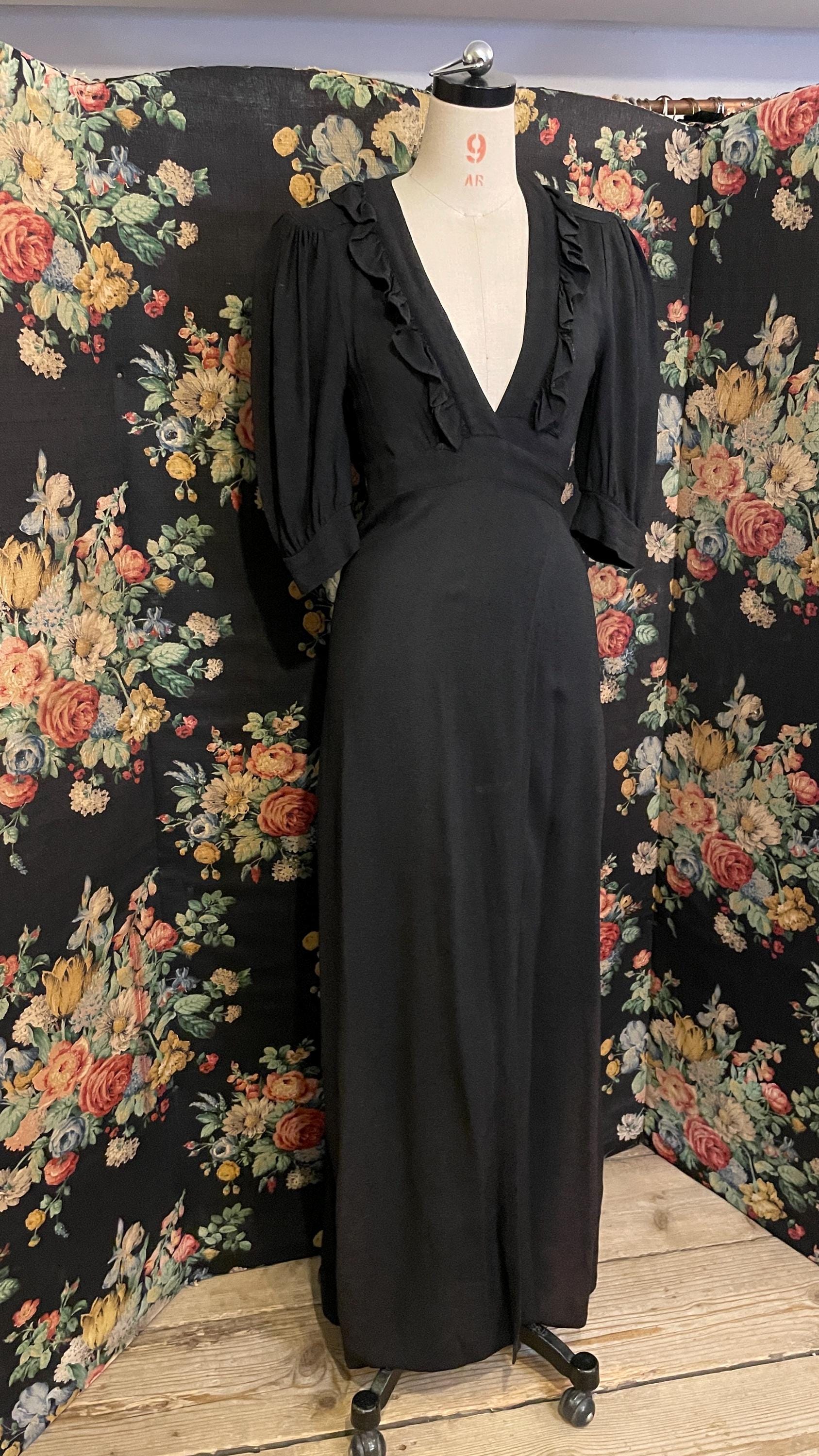 goth dress Victorian Gothic Sweetheart Neck Jacquard 2-piece Washed High Ruffle Sleeve Scully Western Womens Dress Size:36