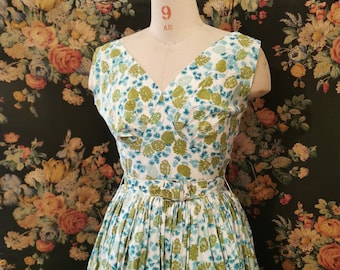 California cotton summer dress with blue and green floral