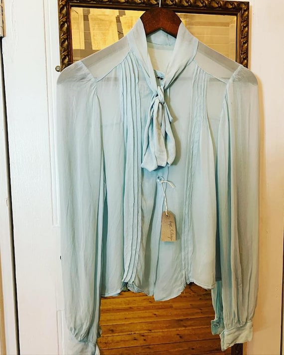 1940s Silk Chiffon Baby Blue Blouse