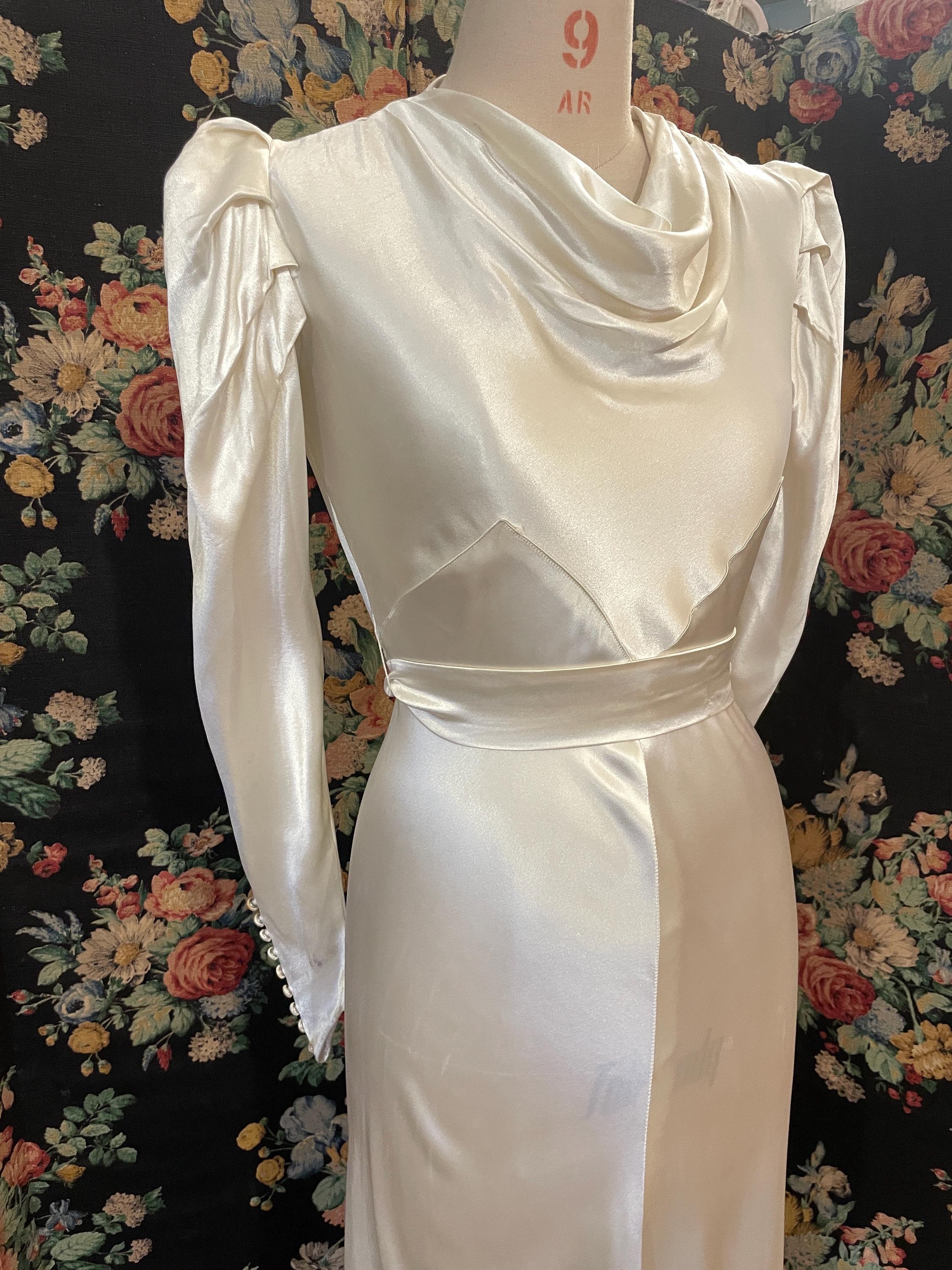 liquid satin wedding dress vintage 1930's liquid satin wedding gown with cathedral trainSize XS-Small tall   tags welcome! #1930sweddingdress #vintageweddingdress #weddingdress  #2026bride