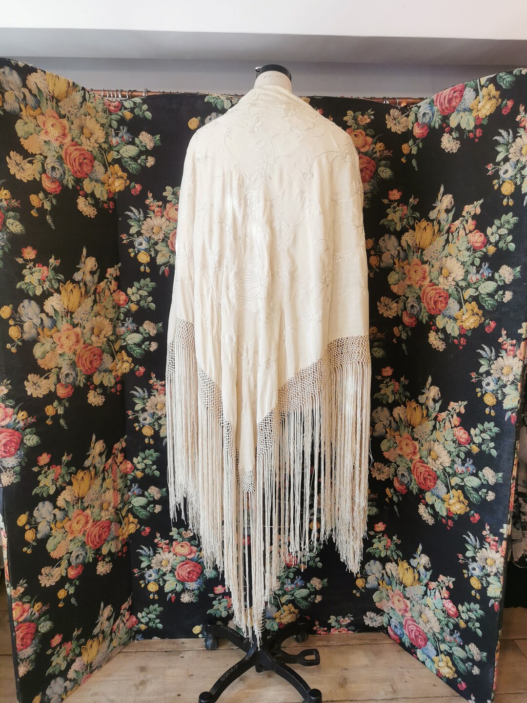 小物 camiel fortgens shawl vintage silk Antique Silk Lace Shawl Scarf-vintage~mantilla Scarf-40