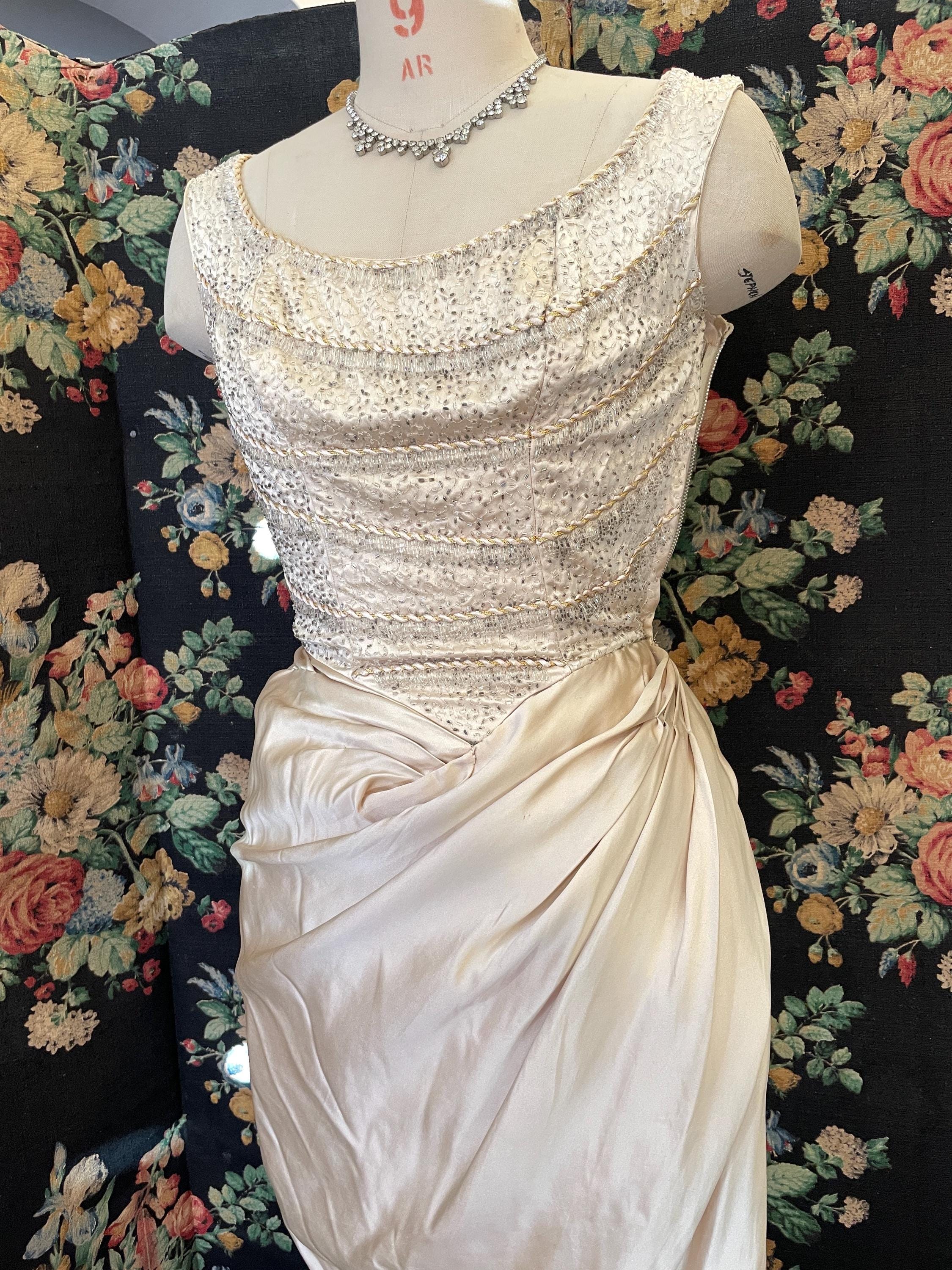 Incredible Rare Vintage 1950s Ceil Chapman Silk Beaded Dress