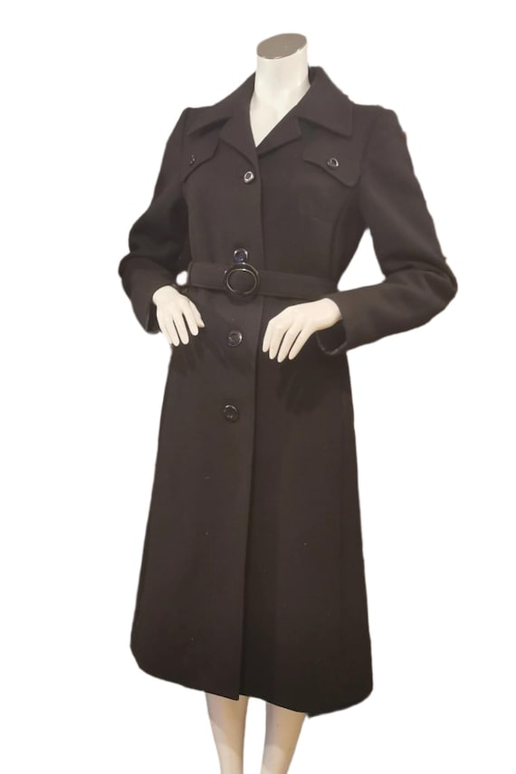 Timeless 60's Black Trench Coat by Hucke Vintage Pure Virgin Wool