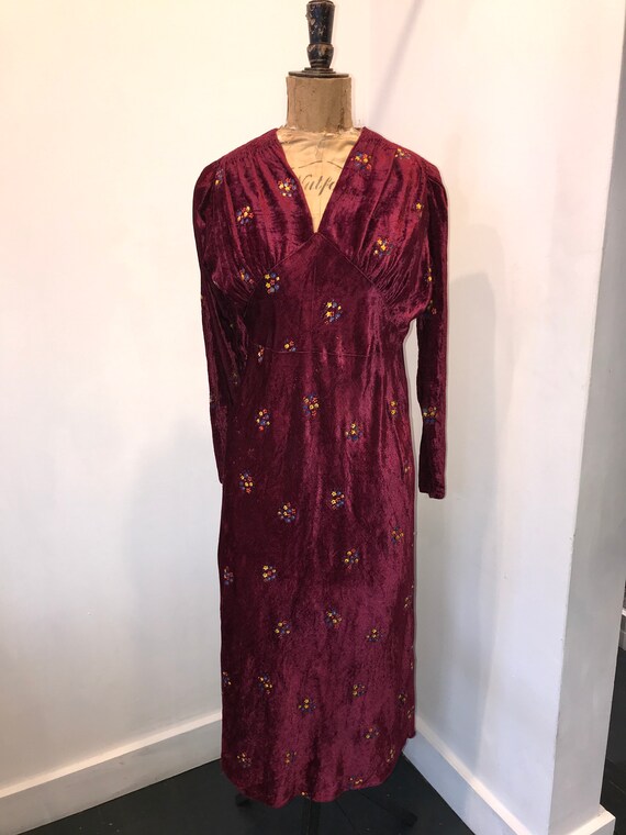 Hand Painted 1930s Velvet Dress