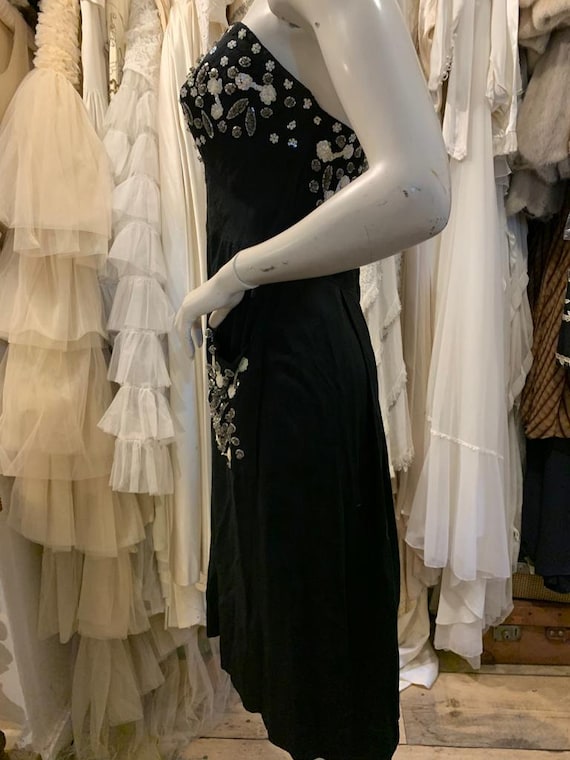 1950s Strapless Beaded Cocktail Dress
