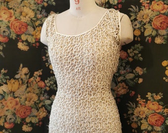 1930s unusual lame lace dress , with silk bias slip