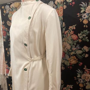 1920s white wool driving coat, vintage ladies utility jacket
