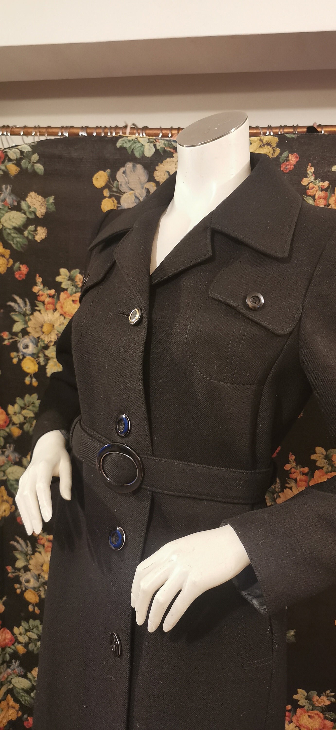 Timeless 60's Black Trench Coat by Hucke Vintage Pure Virgin Wool