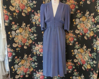 Ossie Clark slate blue short sleeve dress 1970s